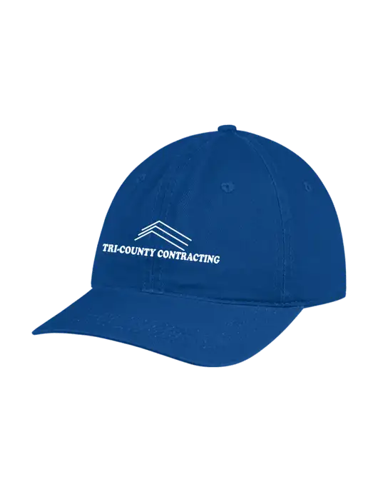 Garment Washed Unstructured Twill Royal Cap w/Tri-County Logo