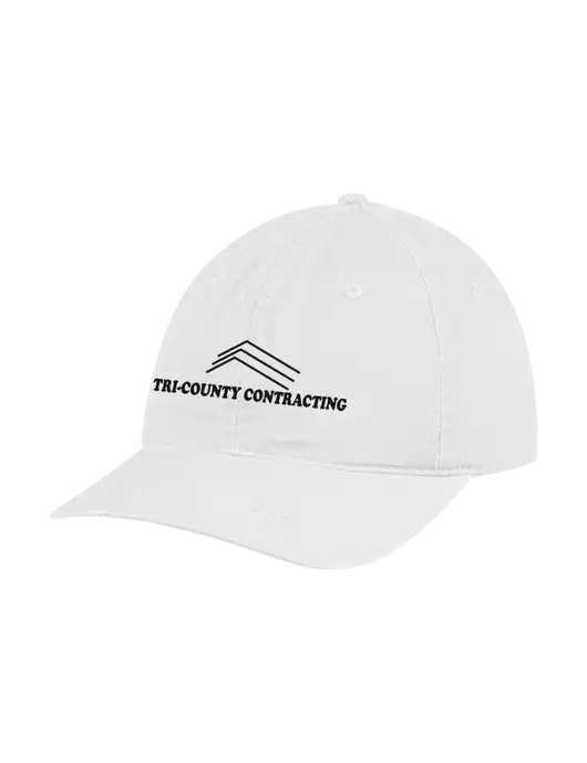 Garment Washed Unstructured Twill White Cap w/Tri-County Logo