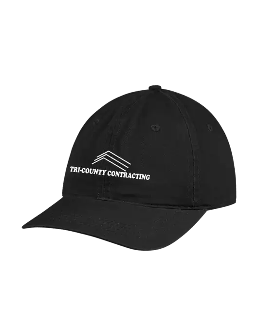 Garment Washed Unstructured Twill Black Cap w/Tri-County Logo