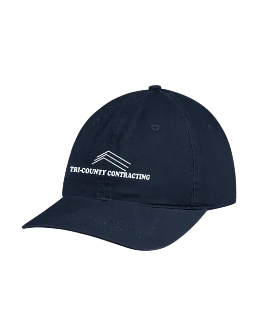 Garment Washed Unstructured Twill Navy Cap w/Tri-County Logo