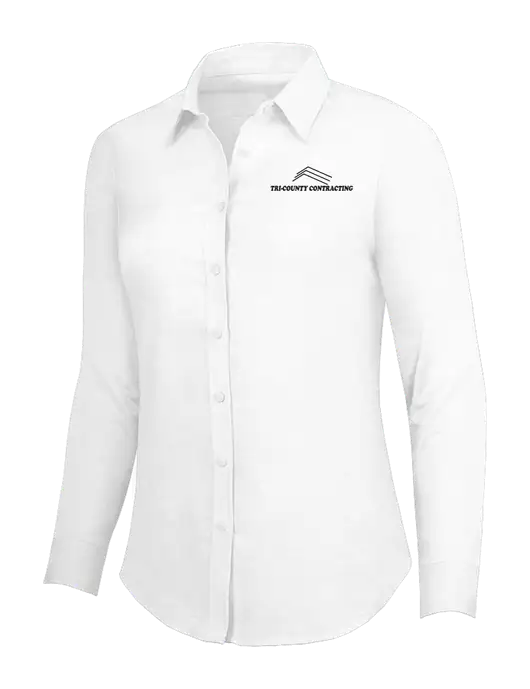 White Womens SuperPro Oxford Shirt w/Tri-County Logo