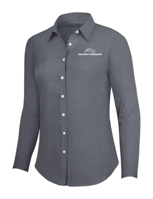 Dark Grey Womens SuperPro Oxford Shirt w/Tri-County Logo