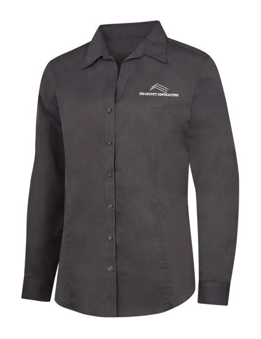 Womens Soft Black Crosshatch Easy Care Shirt w/Tri-County Logo