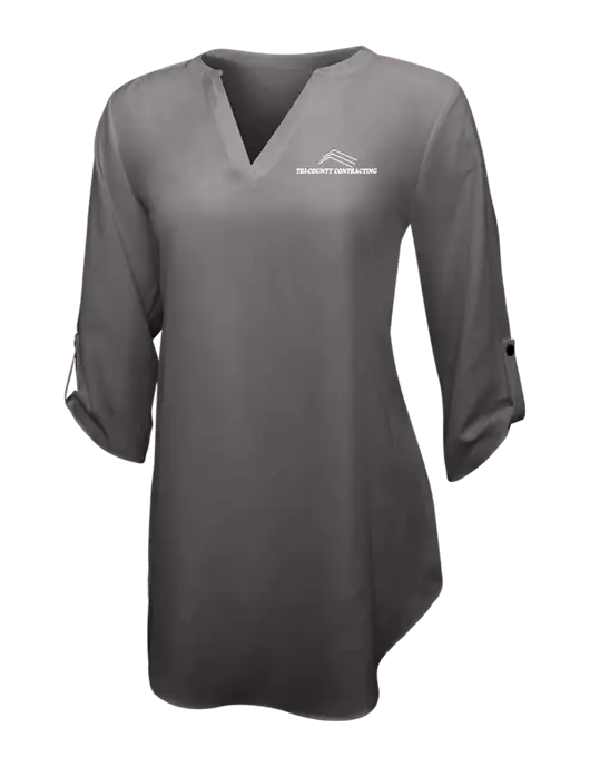 Dark Grey Womens 3/4 Sleeve Tunic Blouse w/Tri-County Logo