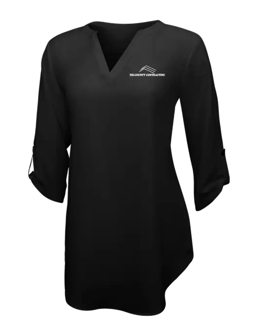 Womens Black 3/4 Sleeve Tunic Blouse w/Tri-County Logo