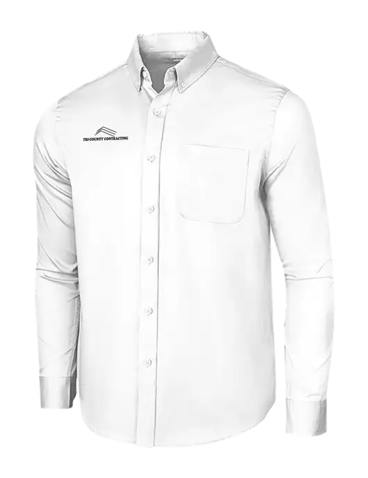Long Sleeve White Superpro React Twill Shirt w/Tri-County Logo