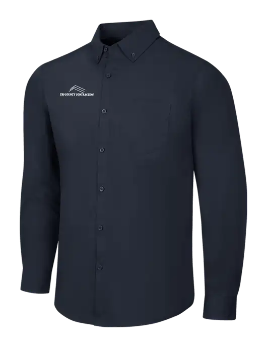 Navy Long Sleeve Carefree Poplin Shirt w/Tri-County Logo
