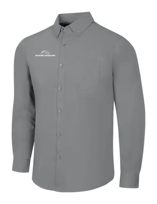 Medium Grey Long Sleeve Carefree Poplin Shirt w/Tri-County Logo