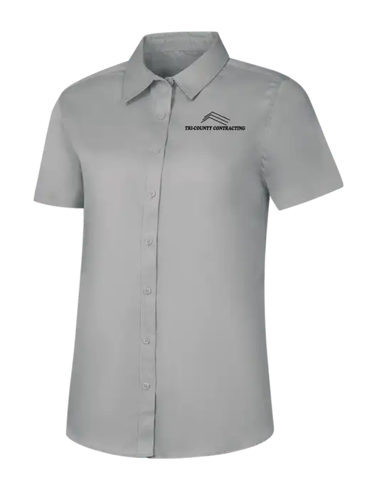 Womens Light Grey Short Sleeve Superpro React Twill Shirt w/Tri-County Logo