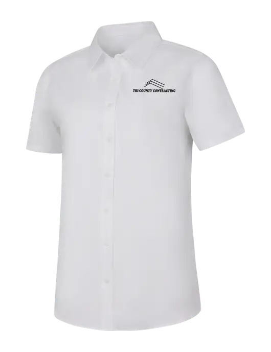 Womens White Short Sleeve Superpro React Twill Shirt w/Tri-County Logo