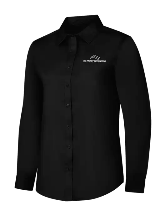 Womens Black Long Sleeve Superpro React Twill Shirt w/Tri-County Logo