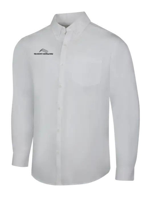 White Long Sleeve Carefree Poplin Shirt w/Tri-County Logo