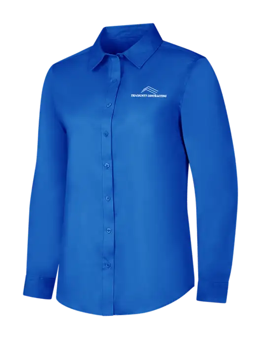 Womens Long Sleeve Royal Blue Superpro React Twill Shirt w/Tri-County Logo