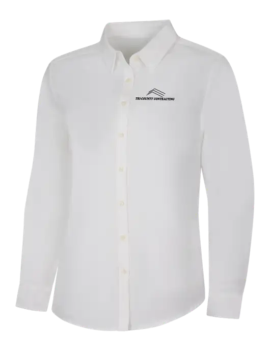 Womens White Long Sleeve Superpro React Twill Shirt w/Tri-County Logo