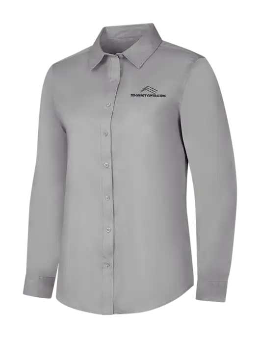 Light Grey Womens Long Sleeve Superpro React Twill Shirt w/Tri-County Logo