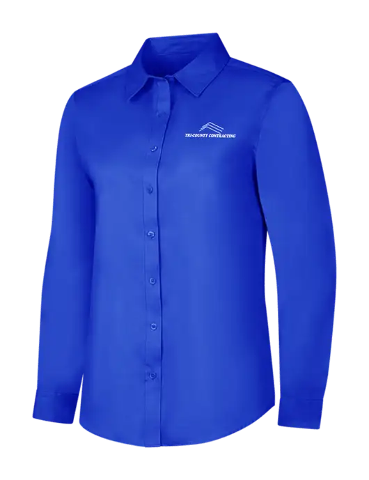 Womens Long Sleeve Dark Royal Superpro React Twill Shirt w/Tri-County Logo