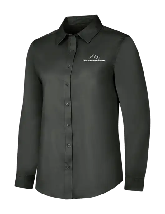Dark Grey Womens Long Sleeve Superpro React Twill Shirt w/Tri-County Logo
