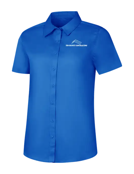 Womens Short Sleeve Royal Blue Superpro React Twill Shirt w/Tri-County Logo