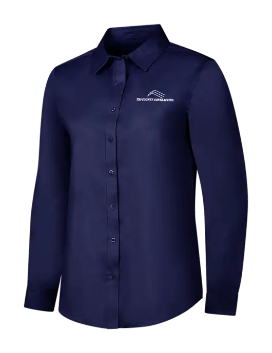 Navy Womens Long Sleeve Superpro React Twill Shirt w/Tri-County Logo