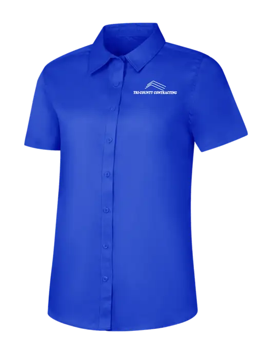 Womens Short Sleeve Dark Royal Superpro React Twill Shirt w/Tri-County Logo