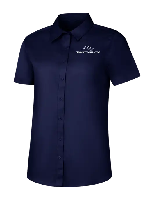 Womens Navy Short Sleeve Superpro React Twill Shirt w/Tri-County Logo