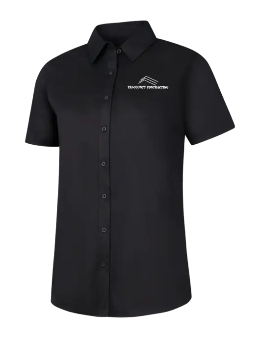 Womens Black Short Sleeve Superpro React Twill Shirt w/Tri-County Logo