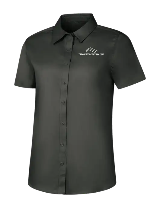 Womens Dark Grey Short Sleeve Superpro React Twill Shirt w/Tri-County Logo