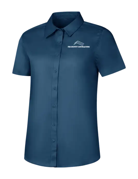 Womens Light Navy Short Sleeve Superpro React Twill Shirt w/Tri-County Logo