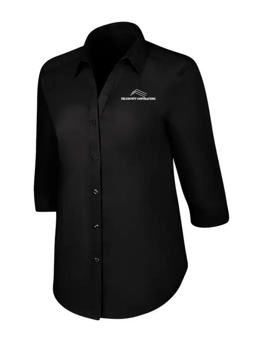 Womens Black 3/4 Sleeve Carefree Poplin Shirt w/Tri-County Logo