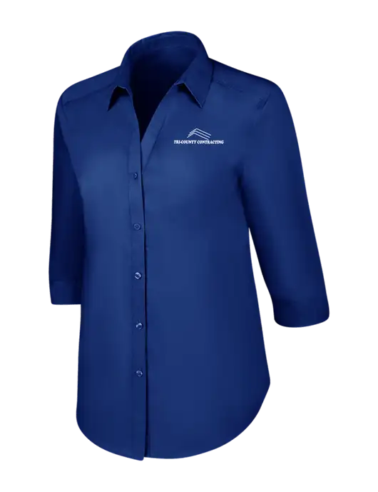 Womens Royal 3/4 Sleeve Carefree Poplin Shirt w/Tri-County Logo