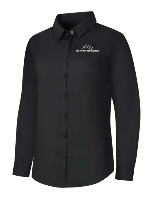 Womens Black Long Sleeve Carefree Poplin Shirt w/Tri-County Logo