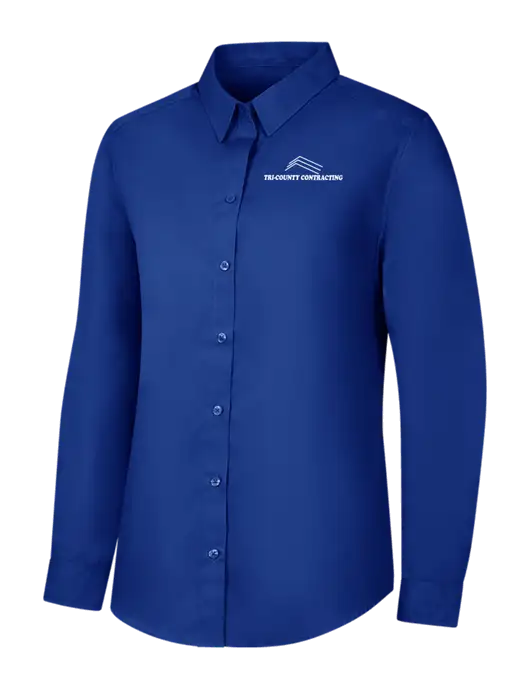 Womens Royal Long Sleeve Carefree Poplin Shirt w/Tri-County Logo