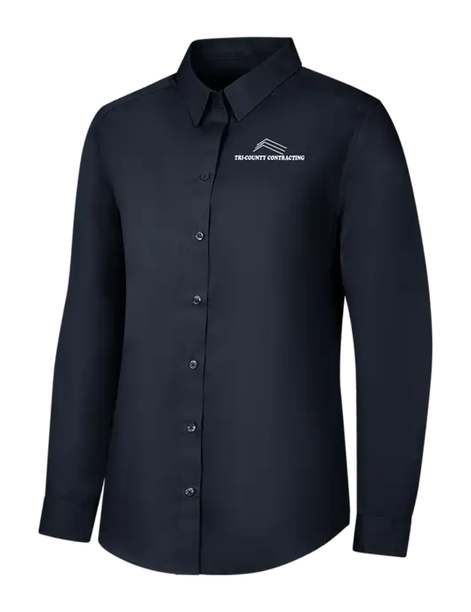 Womens River Blue Navy Long Sleeve Carefree Poplin Shirt w/Tri-County Logo