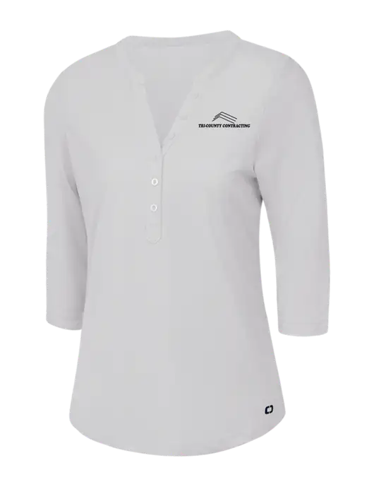 OGIO Bright White Jewel Henley w/Tri-County Logo