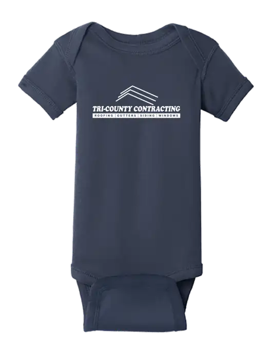 Rabbit Skins Navy Infant Short Sleeve Baby Rib Bodysuit w/Tri-County Logo