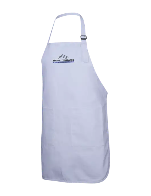 Full-Length White Apron With Pockets w/Tri-County Logo