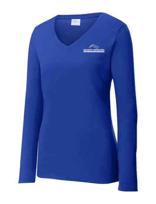 Womens  V-Neck Ring Spun Royal 4.5 oz Long Sleeve T-Shirt w/Tri-County Logo