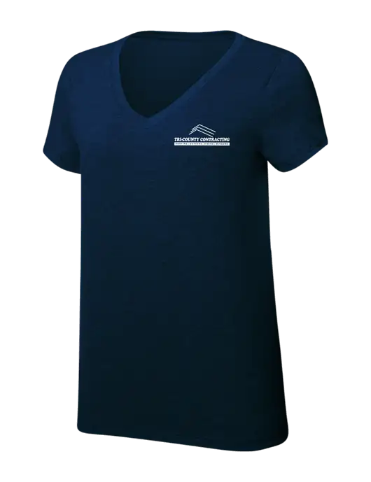 Womens Simply Soft V-Neck New Navy 4.5oz  Poly/Combed Ring Spun Cotton T-Shirt w/Tri-County Logo