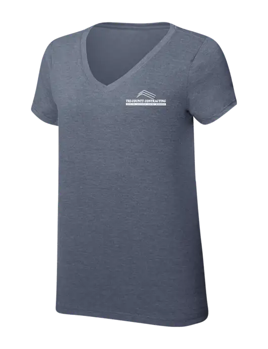 Womens Simply Soft V-Neck Navy Frost 4.5oz  Poly/Combed Ring Spun Cotton T-Shirt w/Tri-County Logo