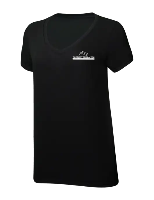 Womens Simply Soft V-Neck Black 4.5oz  Poly/Combed Ring Spun Cotton T-Shirt w/Tri-County Logo