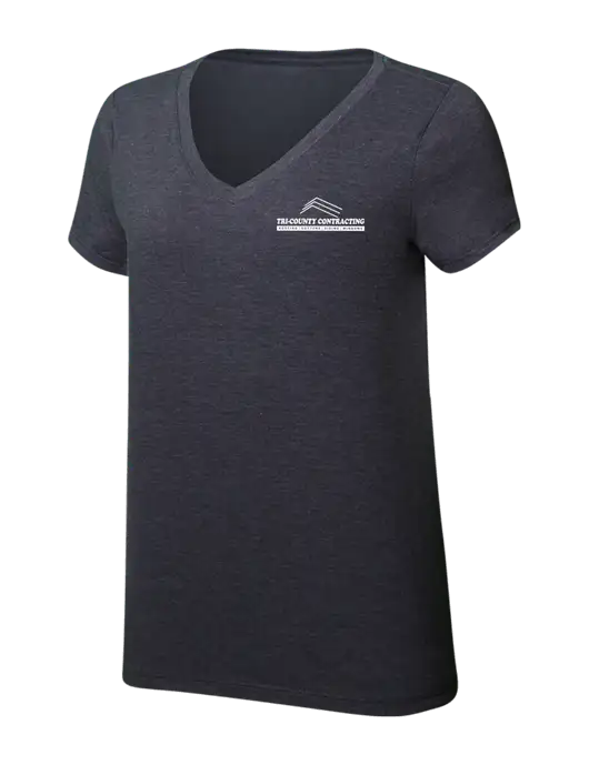 Womens Simply Soft V-Neck Heather Charcoal 4.5oz  Poly/Combed Ring Spun Cotton T-Shirt w/Tri-County Logo