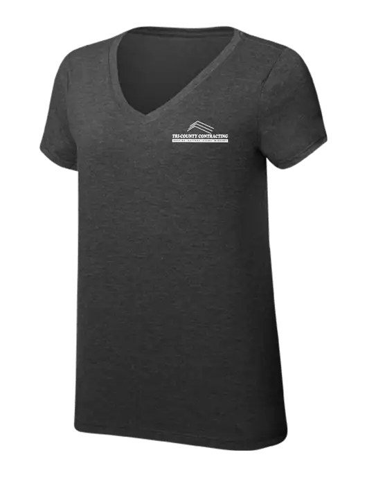 Womens Simply Soft V-Neck Black Frost 4.5oz  Poly/Combed Ring Spun Cotton T-Shirt w/Tri-County Logo