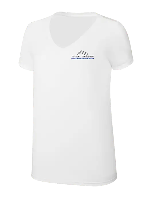 Womens Simply Soft V-Neck White 4.5oz  Poly/Combed Ring Spun Cotton T-Shirt w/Tri-County Logo