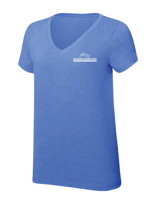 Womens Simply Soft V-Neck Royal Frost 4.5oz  Poly/Combed Ring Spun Cotton T-Shirt w/Tri-County Logo