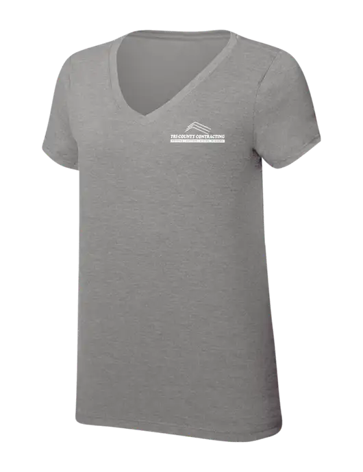 Womens Simply Soft V-Neck Grey Frost 4.5oz  Poly/Combed Ring Spun Cotton T-Shirt w/Tri-County Logo