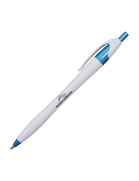 Novella White/Blue Shimmer Pen - Blue Ink w/Tri-County Logo