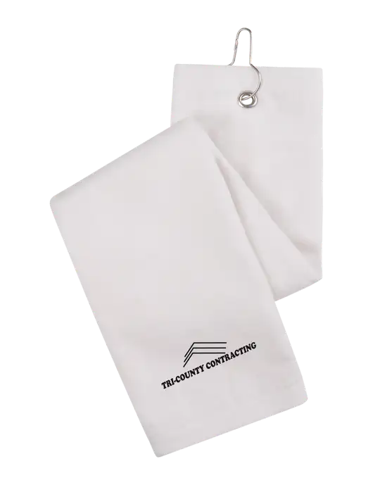 White Tri-Fold Golf Towel with Grommet w/Tri-County Logo