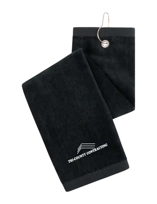 Black Tri-Fold Golf Towel with Grommet w/Tri-County Logo