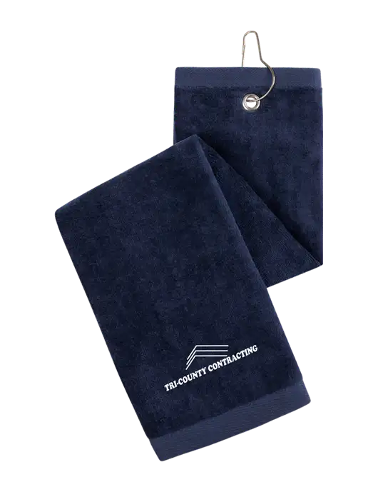 Navy Tri-Fold Golf Towel with Grommet w/Tri-County Logo