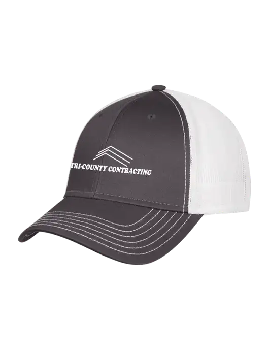 Dark Grey/White Mesh Trucker Cap Snap Back w/Tri-County Logo